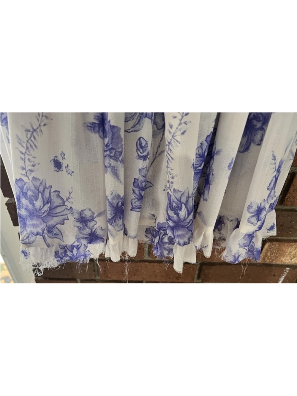Free People M Ivory Purple Floral Puff Sleeves Dress Ruffle Frayed hem - Picture 6 of 11